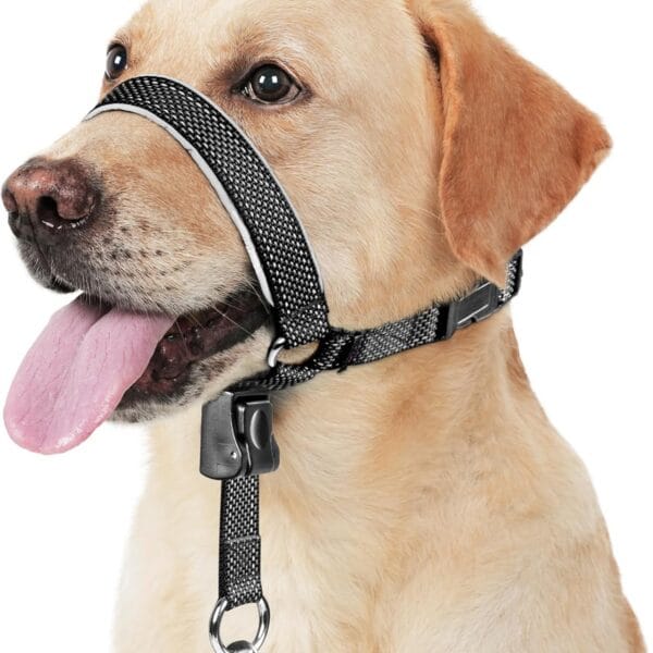 BARKLESS Dog Head Collar, Soft No Pull Head Halter, Reflective Muzzle Leash with Safety Link, Adjustable Headcollar, Padded Nose Leash for Large Medium Dogs Training Walking (Black, L)