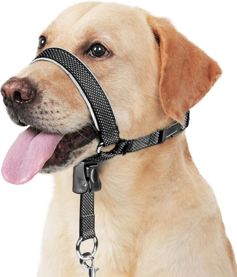 BARKLESS Dog Head Collar, Soft No Pull Head Halter, Reflective Muzzle Leash with Safety Link, Adjustable Headcollar, Padded Nose Leash for Large Medium Dogs Training Walking (Black, L)