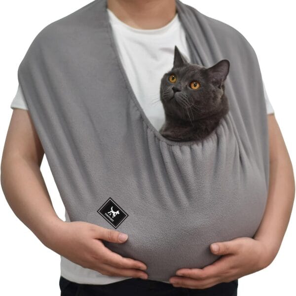 Cat Sling Carrier Critter Cuddler  Indoor Cozy Pet Sling for Cats, Kittens & Small Dogs, Soft Hands Free Cuddle Bag for Snuggling at Home with Cat and Kitty (Dark Gray, Medium)