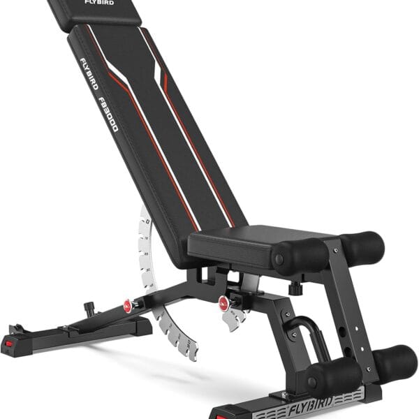 FLYBIRD Adjustable Weight Bench, Vertical Storage Space-Saving Workout Bench, 1200lbs Capacity Strength Training Bench with Detachable Headrest and Leg Support for Home Gym