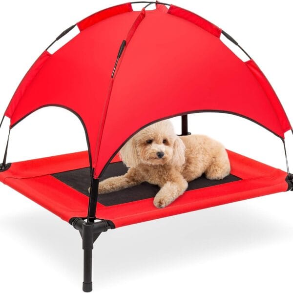 Best Choice Products 30in Elevated Cooling Dog Bed, Outdoor Raised Mesh Pet Cot w/Removable Canopy Shade Tent, Carrying Bag, Breathable Fabric - Red