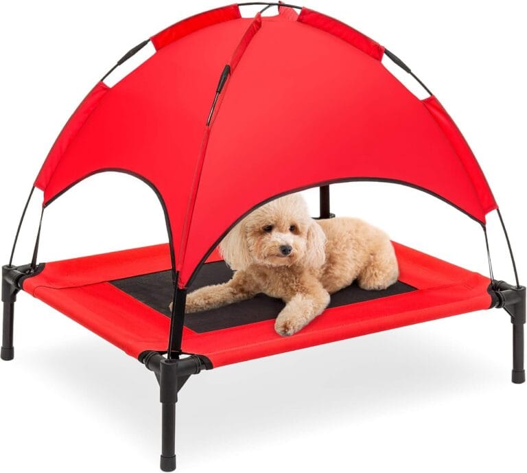 Best Choice Products 30in Elevated Cooling Dog Bed, Outdoor Raised Mesh Pet Cot w/Removable Canopy Shade Tent, Carrying Bag, Breathable Fabric - Red