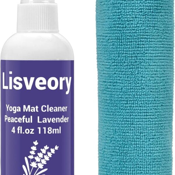 Yoga Mat Cleaner Spray (Peaceful Lavender), No Slippery Residue, Add Organic Essential Oils, Safe Deep Clean for All Type of Materials Exercise Mats, With Microfiber Towel (4oz/118ml)