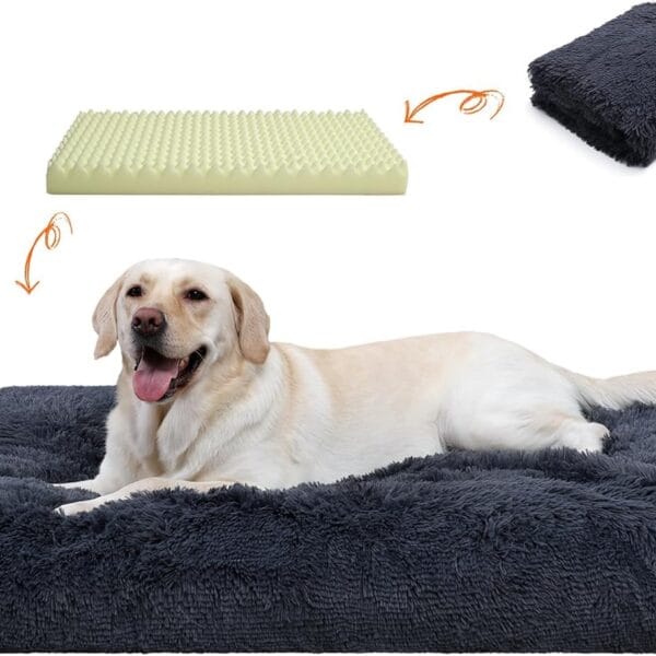 Orthopedic Dog Beds Medium/Large Sized Washable Removable Cover, Plush Dog Bed Waterproof Lining NonSkid Bottom, Crate Foam Pillow Mattress Fluffy Anti Anxiety Pet Pad 35x23 Inch, Dark Grey