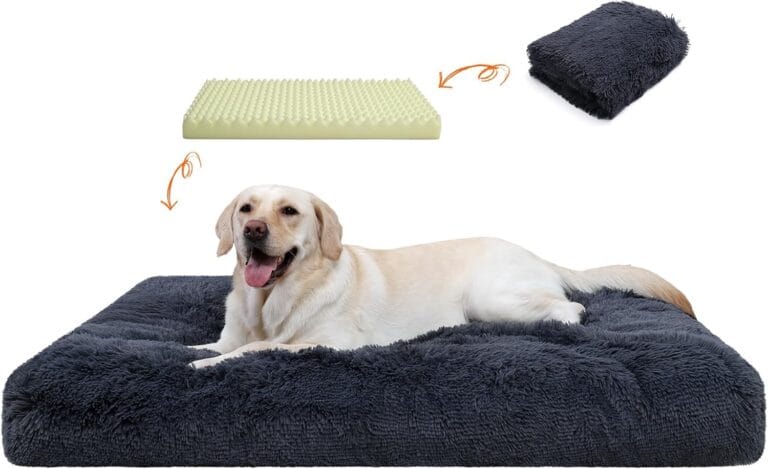 Orthopedic Dog Beds Medium/Large Sized Washable Removable Cover, Plush Dog Bed Waterproof Lining NonSkid Bottom, Crate Foam Pillow Mattress Fluffy Anti Anxiety Pet Pad 35x23 Inch, Dark Grey