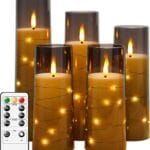 Flameless LED Candles with Timer 5 Pc Flickering Flameless Candles for Romantic Ambiance and Home Decoration Stable Acrylic Shell,with Embedded Star StringBattery Operated CandlesGrey