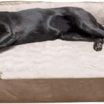 Furhaven Cooling Gel Dog Bed for Large Dogs w/ Removable Bolsters & Washable Cover, For Dogs Up to 95 lbs - Plush & Velvet Waves Perfect Comfort Sofa - Brownstone, Jumbo/XL