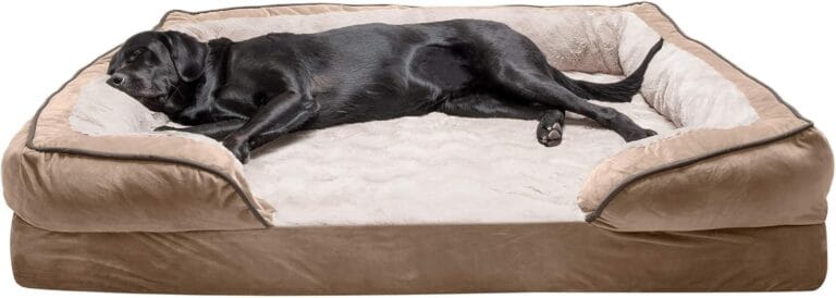 Furhaven Cooling Gel Dog Bed for Large Dogs w/ Removable Bolsters & Washable Cover, For Dogs Up to 95 lbs - Plush & Velvet Waves Perfect Comfort Sofa - Brownstone, Jumbo/XL