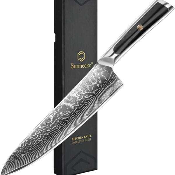 Sunnecko 8 Inch Chef Knife Professional, Sharp Kitchen Knife Damascus Chefs Knife Vg10 High Carbon Stainless Steel