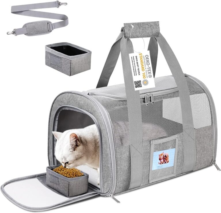 Cat Carrier Pet Dog Carrier Airline Approved for Puppy Kitten Carriers Under 15lb, Collapsible Soft Sided TSA Approved Travel Carrier-Grey