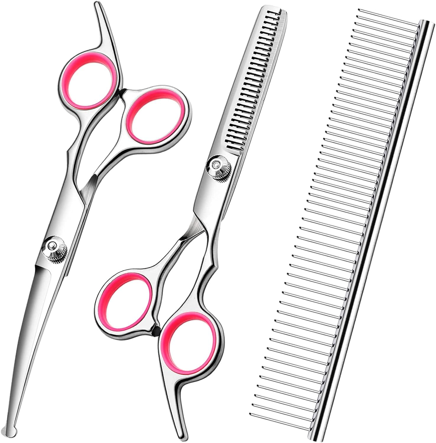 Dog Grooming Scissors With Safety Round Tips Stainless Steel Professional Dog Grooming Kit Thinning, Curved Scissors And Comb For Cat Pet (Pink 4 In 1) Dog Grooming Scissors with Safety Round Tips Stainless Steel Professional Dog Grooming Kit - Thinning, Curved Scissors and Comb for Cat Pet (Pink 4 in 1)