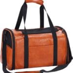 Fashion Leather Dog Carrier Cat Carrier Airline Approved Pet Carrier for Small Medium Dogs Cats Under 15Lbs, Collapsible Soft Sided Travel Puppy Carrier Brown