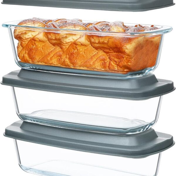 M MCIRCO 6-Piece Glass Loaf Pan with Lids Set, Meatloaf Pan With Airtight Lids, Loaf Pan For Bread, Cake, Pastries, Easy Grip, Fridge-to-Oven (1800ML/1.9Qt/ 7.2 Cups)