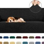KEKUOU Stretch Sofa Cover Slipcover Couch Covers for 3 Cushion Couch Sofa pet Friendly (78"-94") Furniture Protector Sofa with Elastic Bottom for Kids,Dog, Jacquard Small Checked(Large,Black)