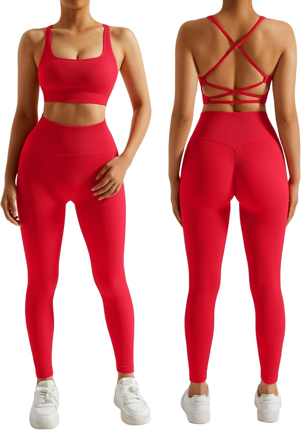 RXRXCOCO Ribbed Workout Sets For Women 2 Piece Backless Strappy Sports Bra Seamless Leggings Matching Set Yoga Outfits RXRXCOCO Ribbed Workout Sets for Women 2 Piece Backless Strappy Sports Bra Seamless Leggings Matching Set Yoga Outfits