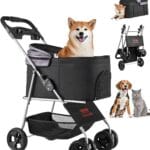 VEVOR Pet Stroller, 35 lbs Weight Capacity, Foldable Dog Stroller Cart, 4 Wheels Cats Strollers with with Detachable Carrier & Mesh Windows, Portable Design with Brake for Small to Medium Pets