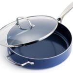Blue Diamond 5QT Saute Pan with Lid, Non Toxic PFAS-Free Diamond Ceramic Nonstick, Dishwasher & Oven Safe, Metal Utensil Safe, Deep Jumbo Cooker Skillet with Helper Handle, Glass Lid, Blue