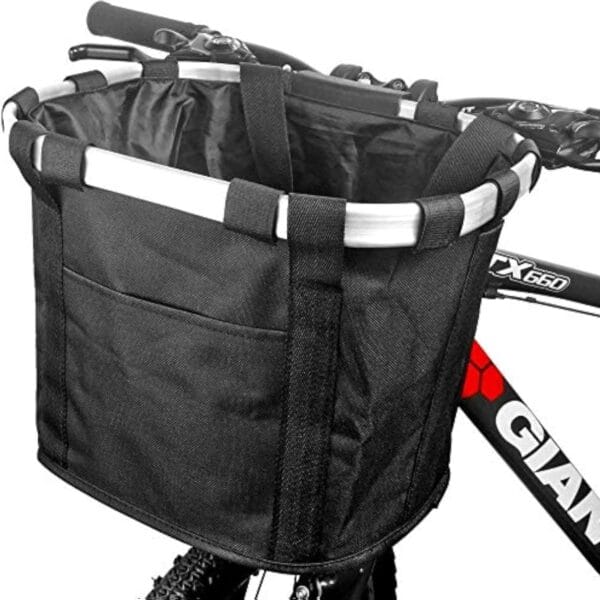 Bike Basket, Small Pets Cat Dog Folding Carrier, Removable Bicycle Handlebar Front Basket, Quick Release and Easy to Install, Detachable Cycling Bag (Black)