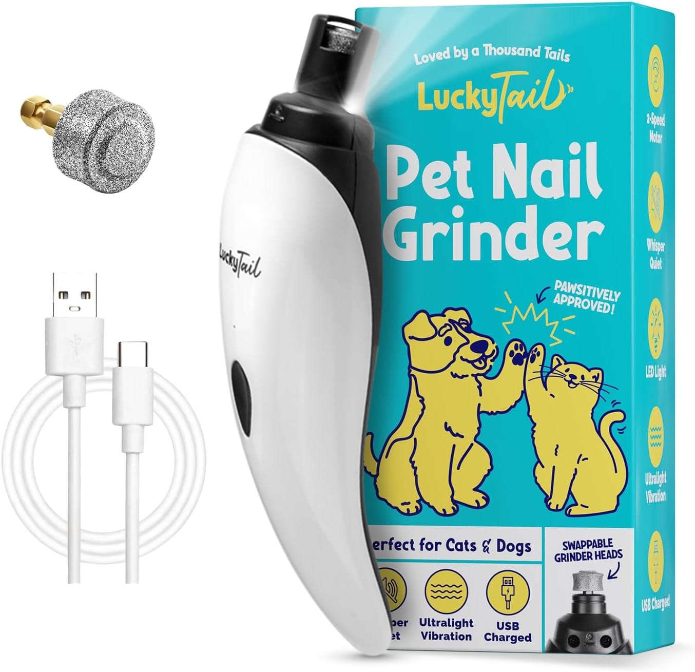 LuckyTail Pet Nail Grinder for Dogs and Cats - Super Quiet and Low Vibration Electric Dog Nail Grinder with 2 LED Lights - USB Rechargeable and Cordless - 2 Speeds - Small to Large Pets LuckyTail Pet Nail Grinder for Dogs and Cats - Super Quiet and Low Vibration Electric Dog Nail Grinder with 2 LED Lights - USB Rechargeable and Cordless - 2 Speeds - Small to Large Pets