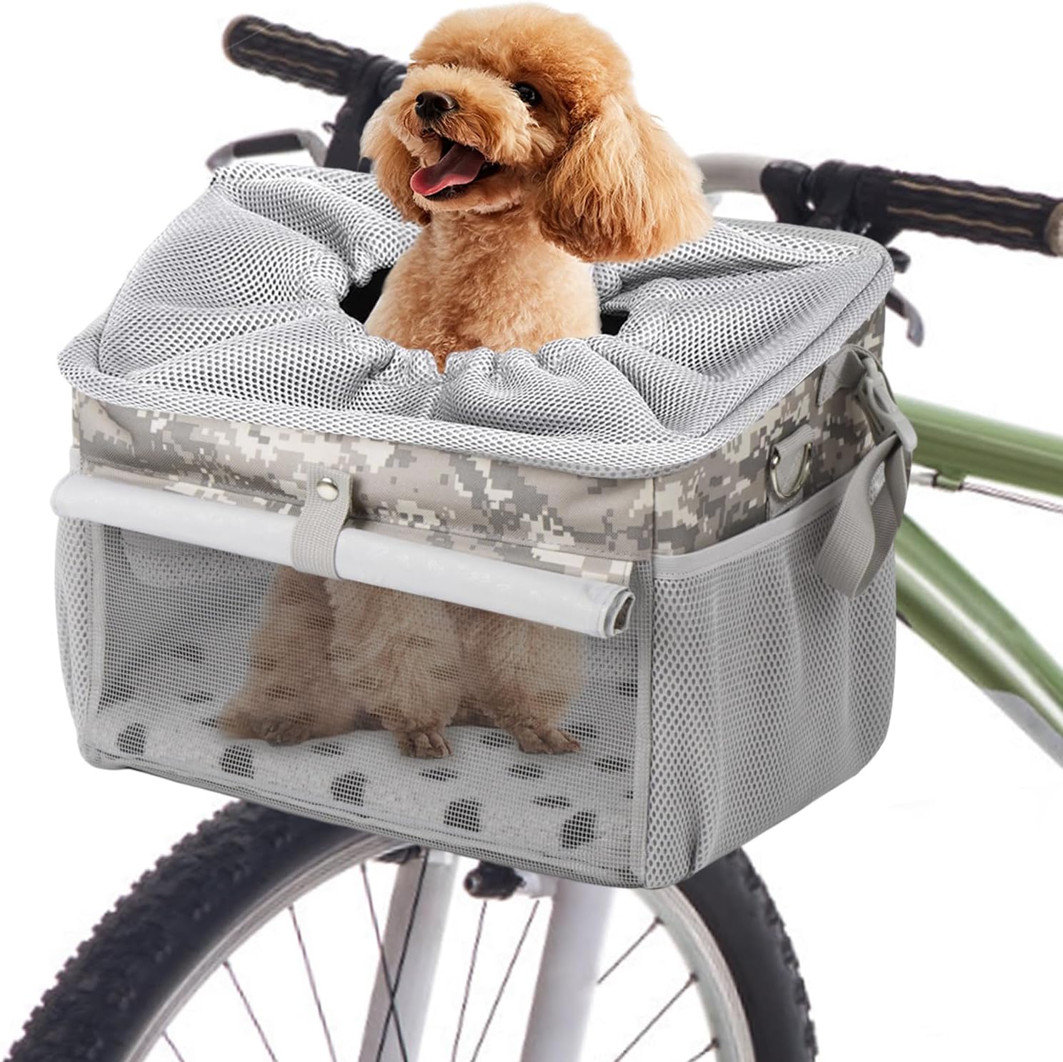 Dog Bike Basket, Pet Bicycle Carrier, Dog Car Seat with Safety Rope, Adjustable Shoulder Strap Portable Breathable Bicycle Basket Bag for Dogs and Cats Up to 15lbs Dog Bike Basket, Pet Bicycle Carrier, Dog Car Seat with Safety Rope, Adjustable Shoulder Strap Portable Breathable Bicycle Basket Bag for Dogs and Cats Up to 15lbs