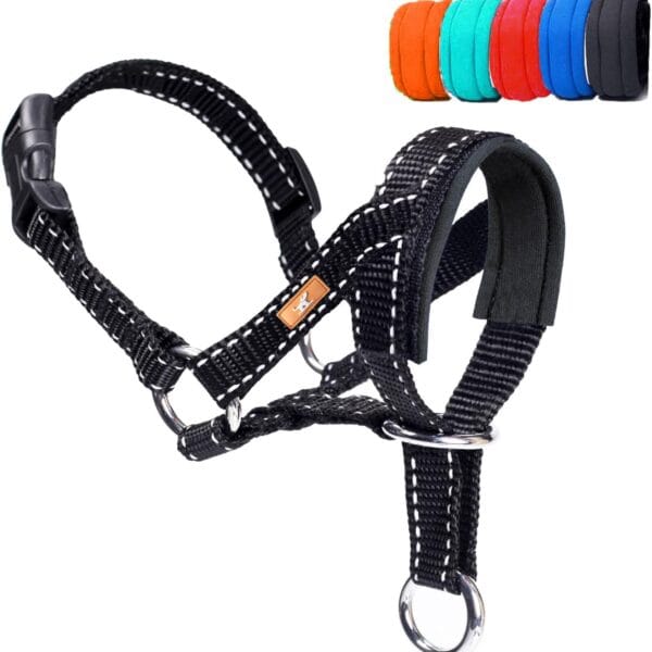 Dog Head Collar, Head Collar with Reflective Strap to Stop Pulling for Small Medium and Large Dogs, Adjustable (L, Black)