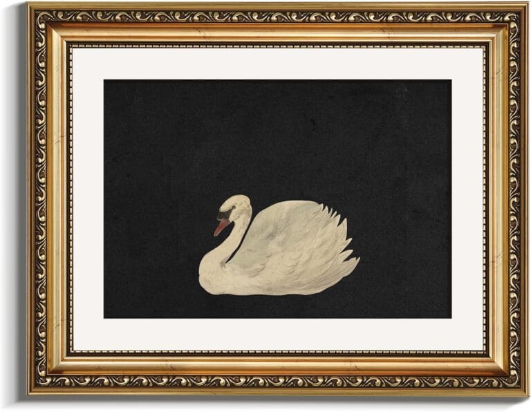 VIYYIEA Gold Framed Wall Art Canvas Print Home Decor Vintage Swan Decoration Grace Swan Art Painting Pictures Rustic Bathroom Wall Decor Animal Farmhouse Artwork for Living Room Bedroom Office 11x14in