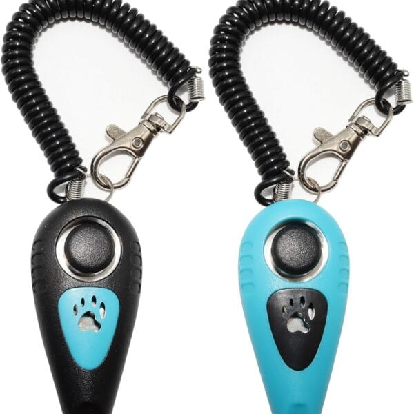 Pet Training Clicker with Whistle and Wrist Strap - Dog Training Clickers Whistles (Black + Blue)