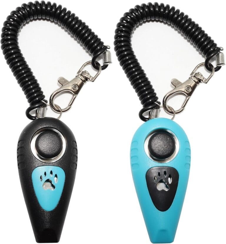 Pet Training Clicker with Whistle and Wrist Strap - Dog Training Clickers Whistles (Black + Blue)