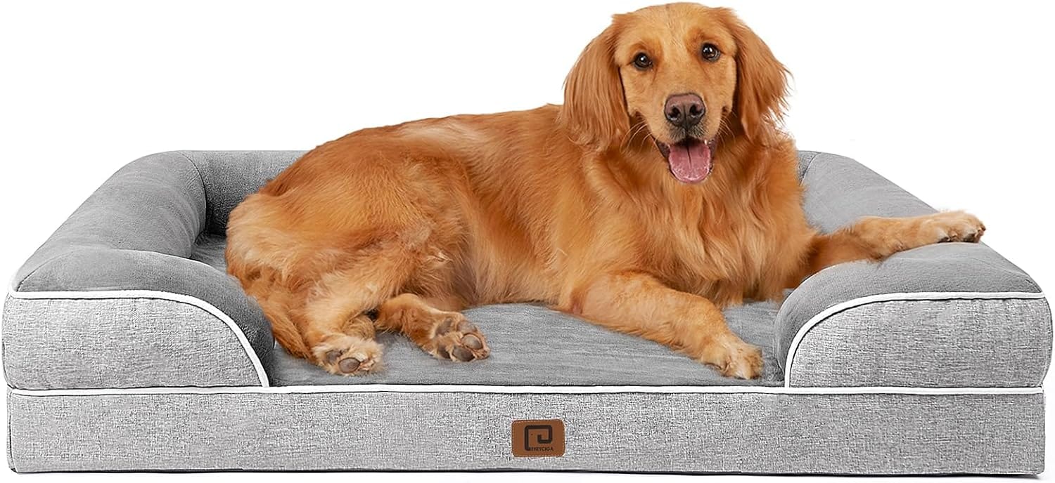 EHEYCIGA Orthopedic Dog Beds Large Sized Dog, Waterproof Memory Foam Pet Bed With Sides, Non Slip Bottom Large Pet Bed With Washable Removable Cover, Grey EHEYCIGA Orthopedic Dog Beds Large Sized Dog, Waterproof Memory Foam Pet Bed with Sides, Non-Slip Bottom Large Pet Bed with Washable Removable Cover, Grey