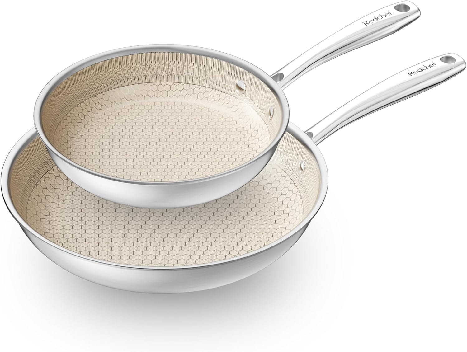 Redchef Hybrid Ceramic Non Stick Fry Pan Set 2 Piece, 9.5, 11 Inch, Kitchen Frying Pans, Skillet Tri-Ply Stainless Steel & Aluminum, All Cooktops Redchef Hybrid Ceramic Non Stick Fry Pan Set 2 Piece, 9.5, 11 Inch, Kitchen Frying Pans, Skillet Tri-Ply Stainless Steel & Aluminum, All Cooktops
