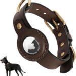 AirTag Dog Collar - 100% Genuine Leather Dog Collar with Apple AirTag Holder, Suitable for Small Dogs, Dark Brown, S, Adjustable Size 10.2-15.7 Inch