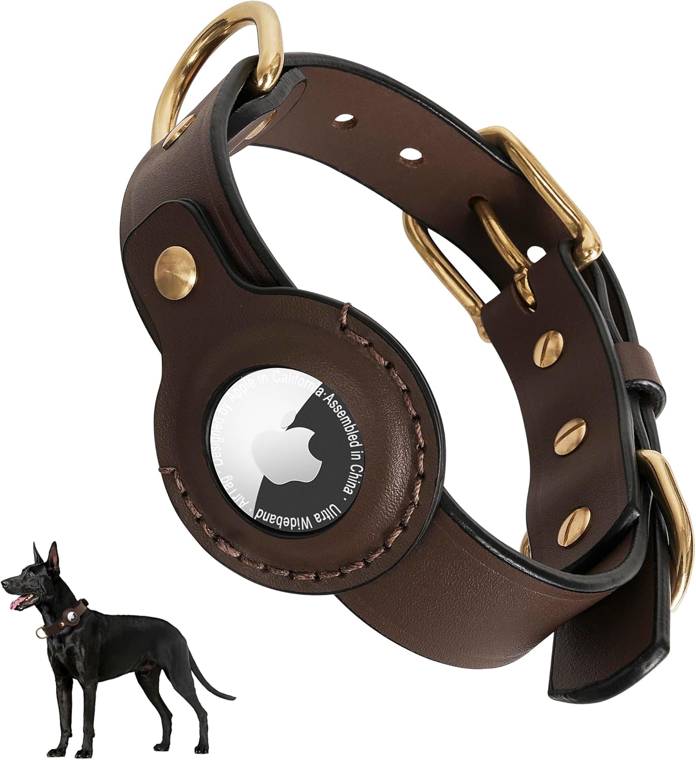 AirTag Dog Collar - 100% Genuine Leather Dog Collar with Apple AirTag Holder, Suitable for Small Dogs, Dark Brown, S, Adjustable Size 10.2-15.7 Inch AirTag Dog Collar - 100% Genuine Leather Dog Collar with Apple AirTag Holder, Suitable for Small Dogs, Dark Brown, S, Adjustable Size 10.2-15.7 Inch