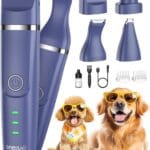 oneisall Dog Clippers & Dog Paw Trimmer 4-in-1 Cordless Grooming Kit: 2-Speed Low Noise Clippers with Rechargeable Quiet Nail Grinder for Dogs & Cats (Blue)