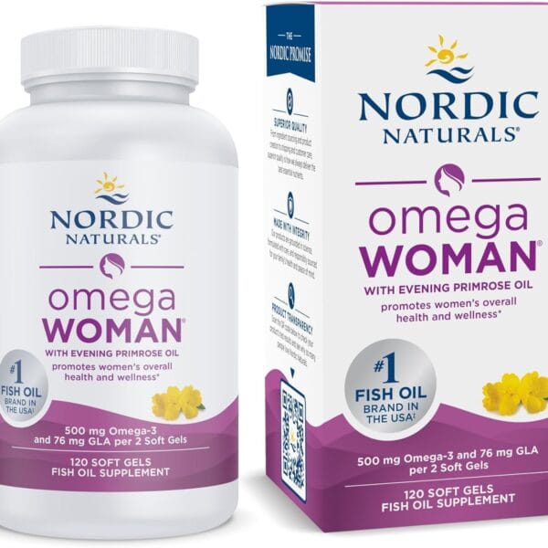 Nordic Naturals Omega Woman, Lemon - 120 Soft Gels - 500 mg Omega-3 + 800 mg Evening Primrose Oil - Healthy Skin & Optimal Wellness - Non-GMO - 60 Servings