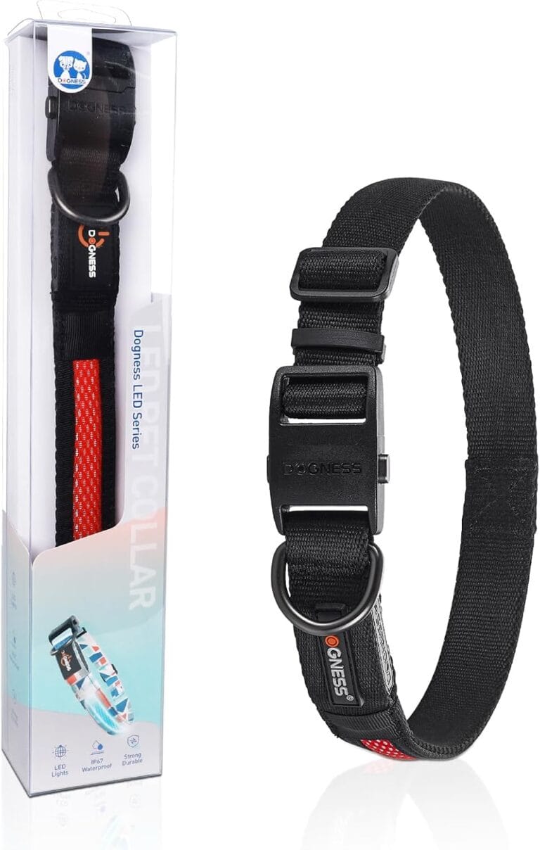 Dogness LED Dog Collar, Light Up Dog Collar for Night Walking, USB Rechargeable Glow in The Dark Dog Collars for Safety Camping (Large - Black)