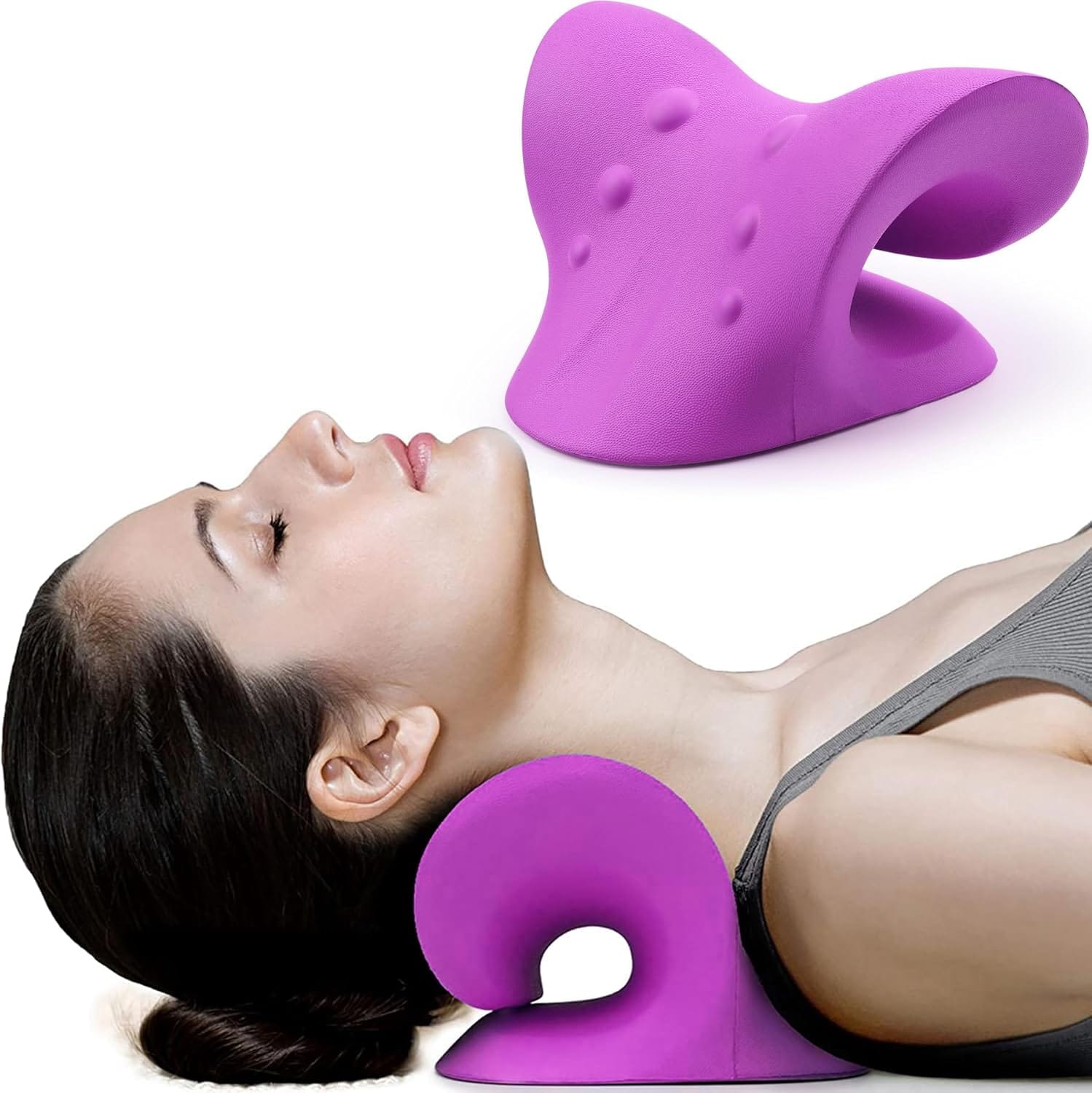 RESTCLOUD Neck And Shoulder Relaxer, Cervical Traction Device For TMJ Pain Relief And Cervical Spine Alignment, Chiropractic Pillow, Neck Stretcher (Purple) RESTCLOUD Neck and Shoulder Relaxer, Cervical Traction Device for TMJ Pain Relief and Cervical Spine Alignment, Chiropractic Pillow, Neck Stretcher (Purple)