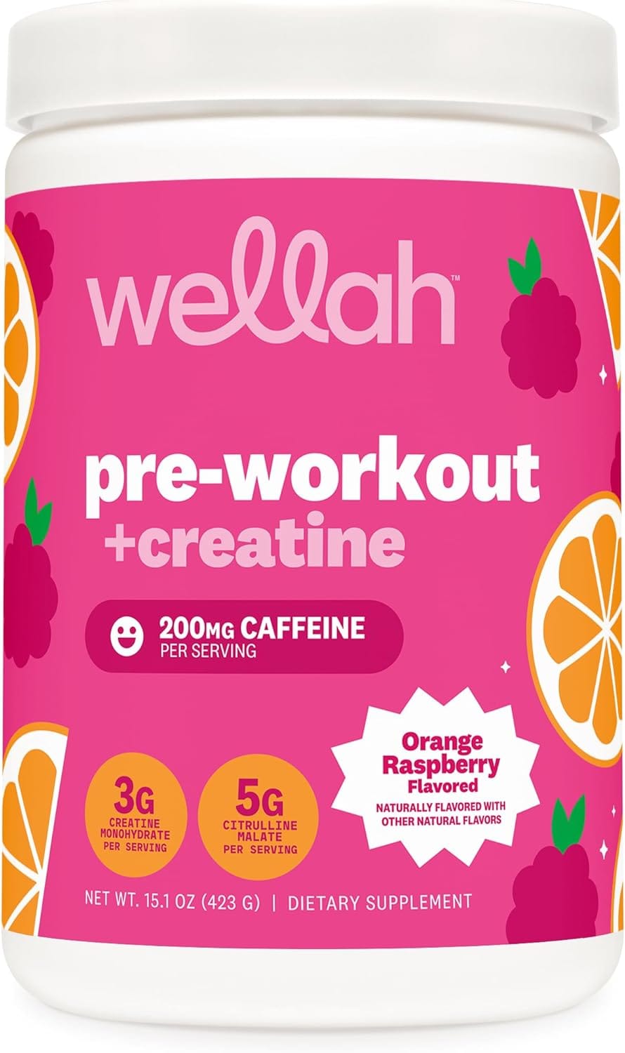Wellah Pre-Workout + Creatine Powder (30 Servings) Orange Raspberry - 200mg Caffeine, 3g Creatine Monohydrate, 5g Citrulline Malate, Pre-Workout with Creatine Supplement Wellah Pre-Workout + Creatine Powder (30 Servings) Orange Raspberry - 200mg Caffeine, 3g Creatine Monohydrate, 5g Citrulline Malate, Pre-Workout with Creatine Supplement