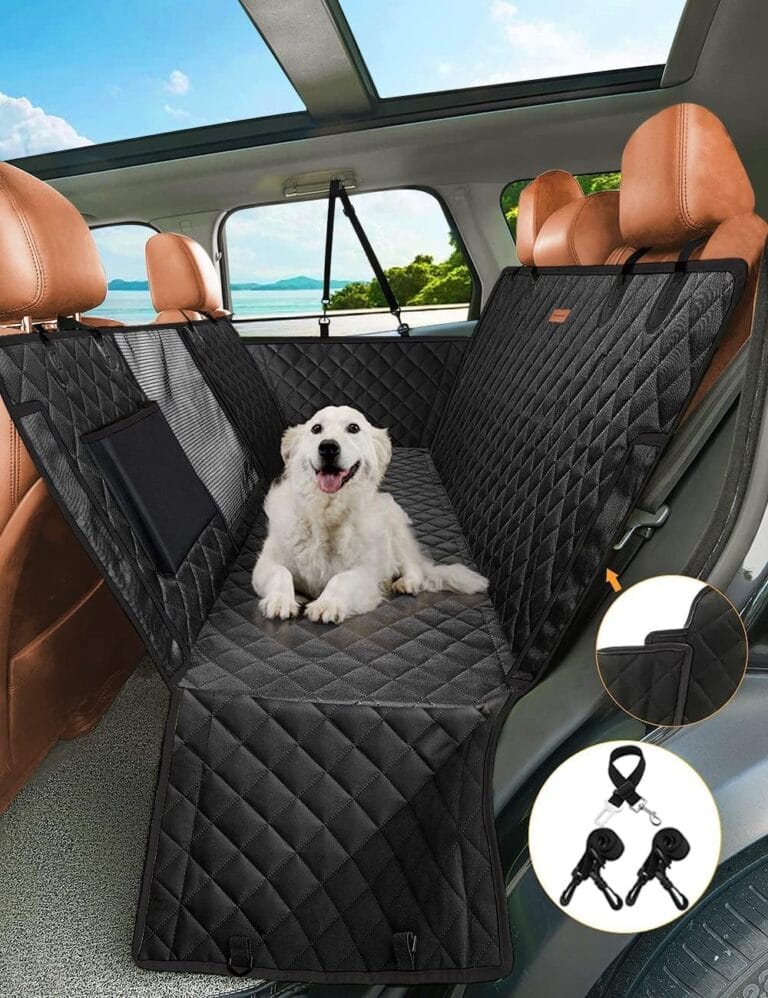 nzonpet 4-in-1 Dog Car Seat Cover, 100% Waterproof Scratchproof Hammock with Big Mesh Window, Durable Nonslip Pets Back Cover Protector for Cars Trucks SUVs - Black