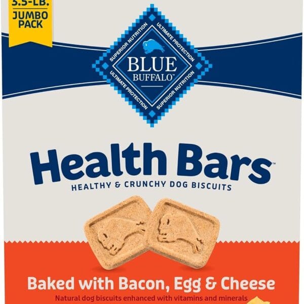 Blue Buffalo Health Bars Crunchy Dog Biscuits, Oven-Baked With Natural Ingredients, Bacon, Egg & Cheese, 3.5-lb Box