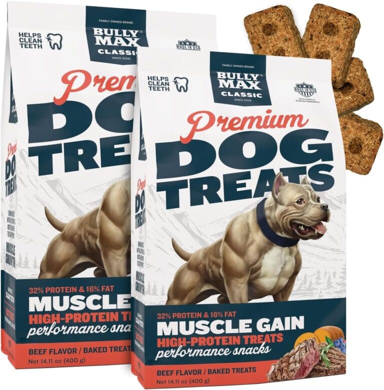 Bully Max Premium High Protein Dog Treats for Puppy & Adult Dogs - Training Dog Food Treats with 32% Protein, Real Meat, Veggies & BCAAs for Small, Medium & Large Breeds - Beef Flavor (2 Pack)