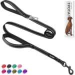 6 Foot Black Dog Leashes for Large Medium and Small Breed Dogs That Pull,Reflective Nylon Heavy Duty Dog Leash with 2 Comfortable Padded Traffic Handles and Car Seat Belt for Walking and Training