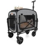 Lekereise Extra Large Pet Carrier with Wheels  Soft-Sided Foldable Rolling Cat Carriers for 2 Small Cats or Medium Large Dog Under 30lbs, Stable & Ventilated Travel Crate for Camping Outdoor, Grey