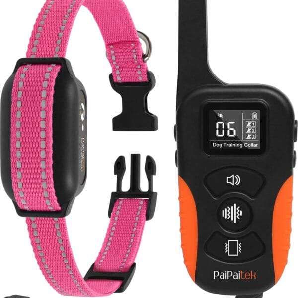 PaiPaitek Vibrating Dog Collar No Shock, Dog Vibration Collar with Controller 3300ft Range, No Shock Training Collar for Small Dogs, IPX7 Waterproof, Safe Lock - No Prongs