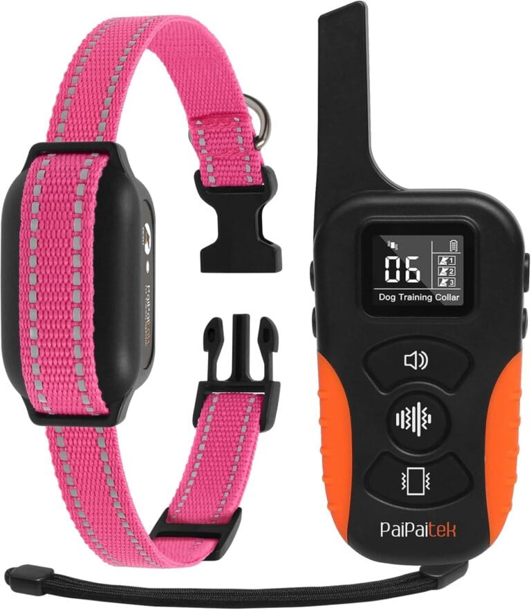 PaiPaitek Vibrating Dog Collar No Shock, Dog Vibration Collar with Controller 3300ft Range, No Shock Training Collar for Small Dogs, IPX7 Waterproof, Safe Lock - No Prongs