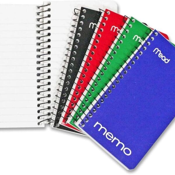 Mead Spiral Memo Notebook, 8 Pack, Pocket Notebook, College Ruled Paper, 3" x 5", 60 Sheets per Notebook, Assorted Colors (73605)