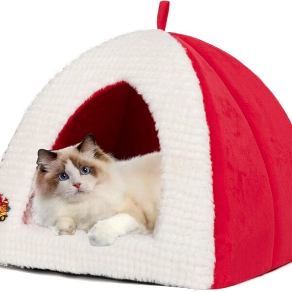 Cat Cave Bed for Indoor Cats, Warm Cat Beds/Dog Beds for Small Dogs Cat Tent Bed for Puppy Kitten with Removable Cushion