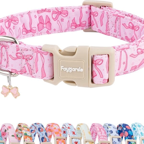 Faygarsle Cute Pink Bow Pattern Dog Collar for Summer Spring DesignSmall Medium Large Dogs S