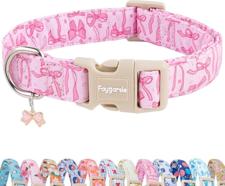Faygarsle Cute Pink Bow Pattern Dog Collar for Summer Spring DesignSmall Medium Large Dogs S