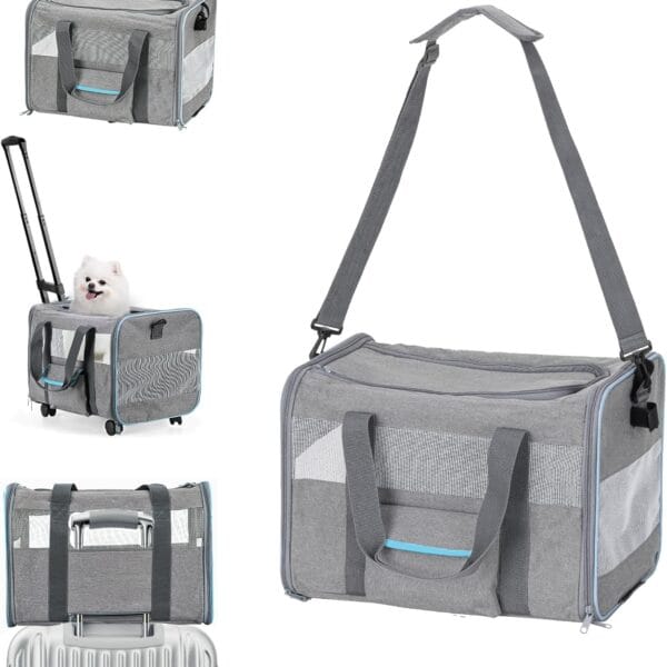 Pet Carrier for Small Pet, Cat Dog Carrier for Car Soft Sided Dog Rolling Crate Cat Travel Bag up to 20 Lbs
