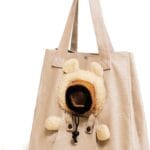 Pet Canvas Shoulder Carrying Bag, Cute Khaki Bear Shaped Cat Carrier, M Size Portable Kitten & Puppy Tote, Comfort Carriers for Small Dogs, Cats, and Pets, Handbag for Outdoor, Shopping, and Camping